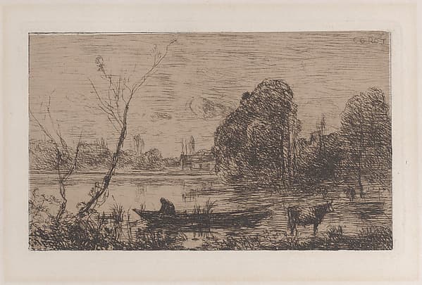 Ville d'Avray: Boatman on a Pond (Evening Effect)