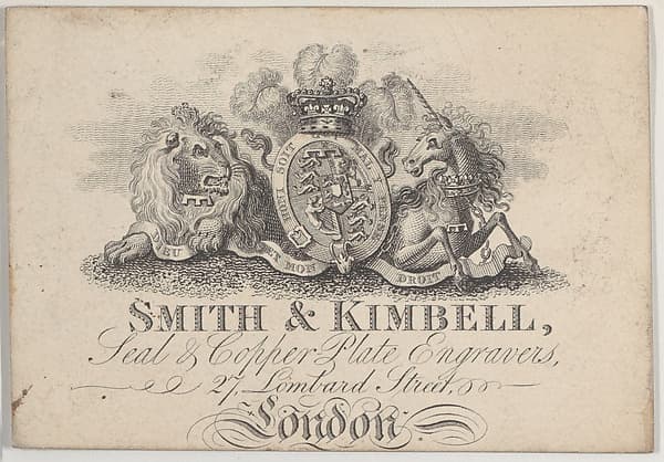 Trade Card for Smith & Kimbell, seal and copper plate engravers