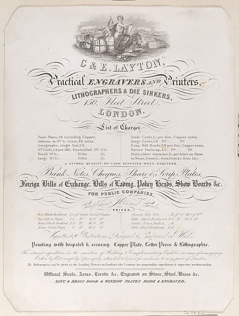 Trade Card for Charles and Edwin Layton, Engravers and Printers