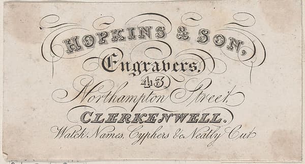 Trade Card for Hopkins & Son, Engravers