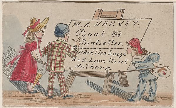 Trade card for M.A. Harvey, Book and Printseller