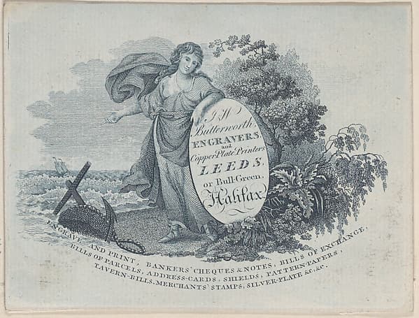 Trade Card for J & W Butterworth, Engravers & Copper Plate Printers