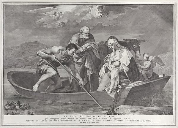 The flight into Egypt, with the Holy Family in a boat