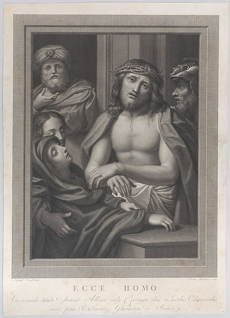 Ecce Homo, with Pontius Pilate behind him at left, the Virgin fainting at lower left, and a soldier at right