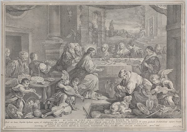 Christ turning wine into water at the wedding at Cana