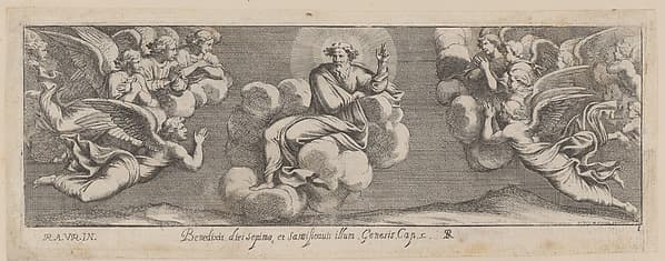 Plate 1: God Blessing on the Seventh Day, from Genesis Chapter 2, after a lost fresco in the basamento of Bay 1 of the Vatican Loggia