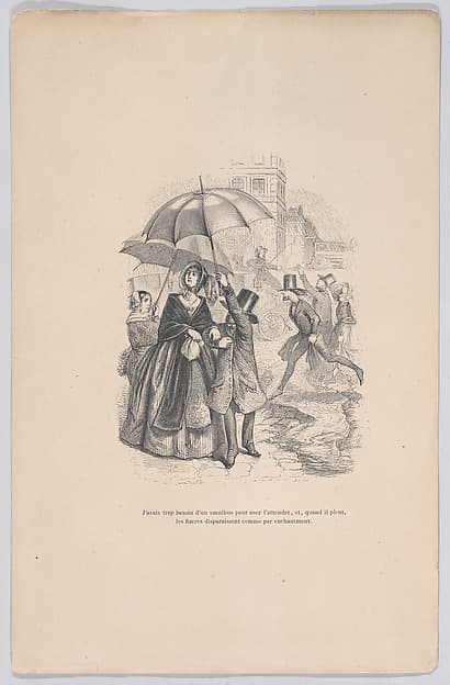 "I was in too much need of an omnibus, but as soon as it starts raining, they all seem to disappear as if by magic." from the Little Miseries of Human Life