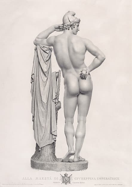Paris leaning on tree stump, back view, from "Oeuvre de Canova: Recueil de Statues..."