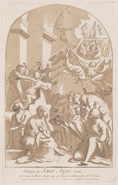 The martyrdom of Saint Angelo who in the upper left is being stabbed watched by horrified onlookers, from the 'Cabinet Crozat'