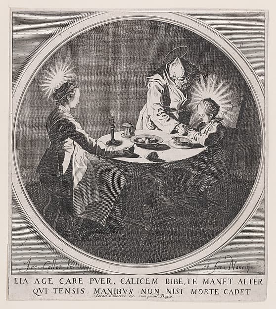 Le Benedicite, estampe appelée aussi La Sainte Famille a Table et St. Joseph Faisant Boire L'Enfant Jésus (The Grace, also called The Holy Family at the Table and St. Joseph Giving the Christ Child a Drink)