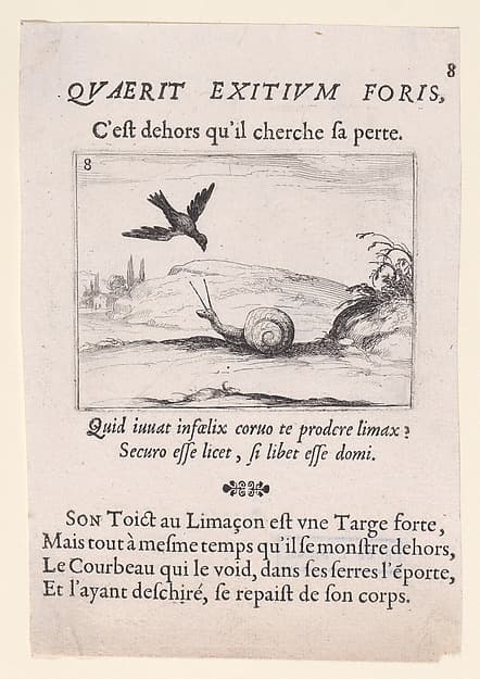 Le Corbeau et Le Limaçon (The Raven and the Snail), from Lux Claustri ou La Lumière du Cloitre (The Light of the Cloisters), plate 8