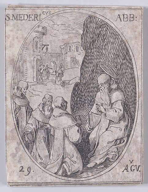 S. Médéric, abbé (St. Medericus, Abbot), August 29th, from "Les Images De Tous Les Saincts et Saintes de L'Année" (Images of All of the Saints and Religious Events of the Year)