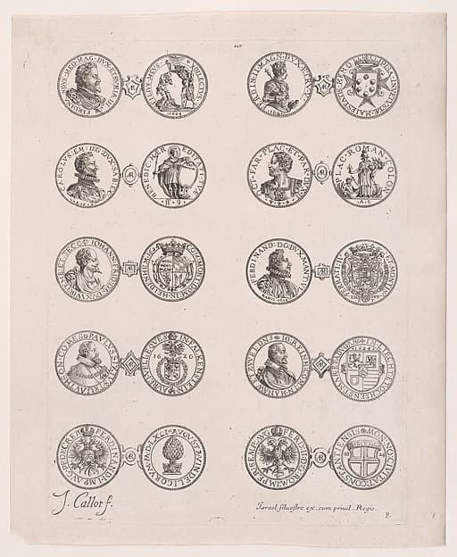8th Plate, Featuring 10 Coins Issued by European Princes in the 16th and 17th centuries, from Les Monnaies (The Currencies)