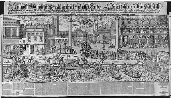Procession of the Doge to the Bucintoro on Ascension Day, with a View of Venice, ca. 1565
