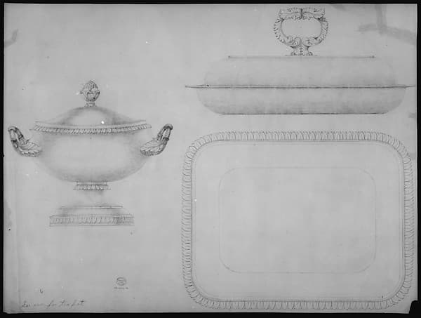 Design for a tea-pot, verso: design for a covered dish and bowl