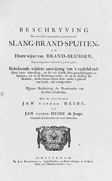 Beschryving der nieuwlijks uitgevonden en geoctrojeerde slang-brand-spuiten