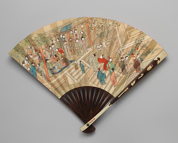 Folding Fan with Scene of an Audience with an Emperor and Empress