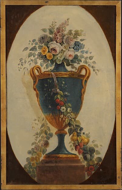 Vase of Flowers Draped with Garlands