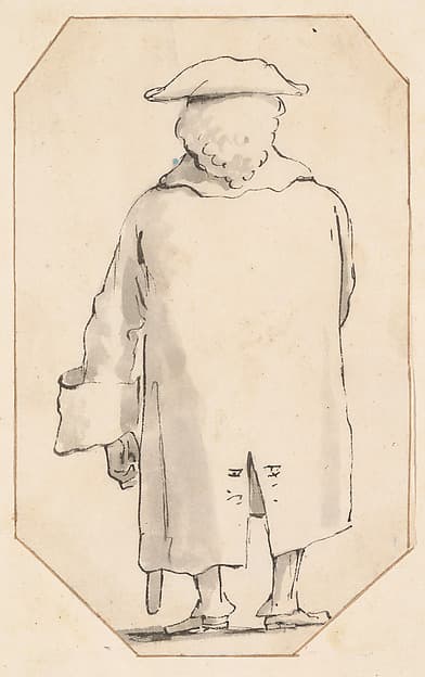 Caricature of a Man Wearing a Wig and a Tricorne, Seen from Behind