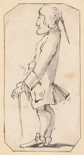Caricature of a Man Carrying a Stick, Standing in Profile to the Left