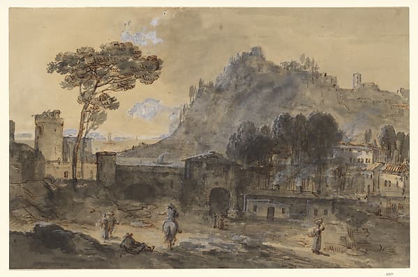 Classical Landscape: A Town and a Mountain by the Coast